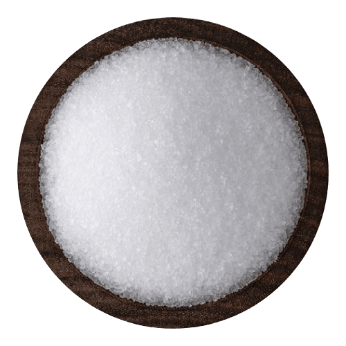 Soft pastel-pink Himalayan salt powder filling a handcrafted wooden bowl.